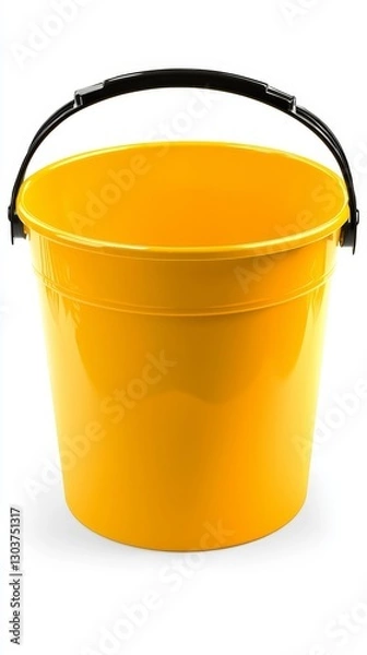 Fototapeta Stylized yellow bucket with black handle, depicted as part of a flat-lay toolkit concept, isolated cleanly on white, emphasizing symmetry and simplicity