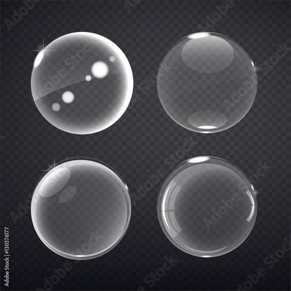Fototapeta transparent balls. Buble on a transparent background. Vector illustration of soap bubbles on transparent background.