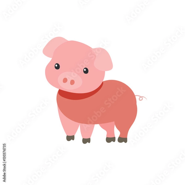 Obraz Cute Cartoon  Piglet on White Background