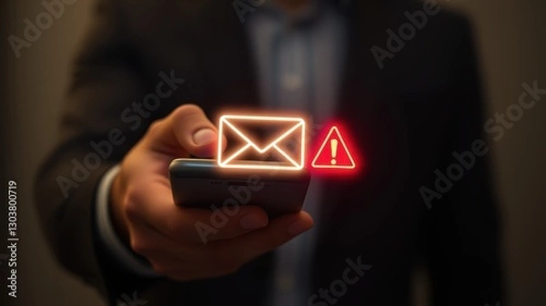 Fototapeta Person Holding Smartphone with Alert Icons for Email Notifications