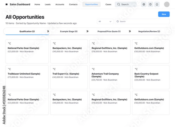 Fototapeta Sales CRM Platform, Leads Dashboard, Salesforce B2B Web App, Revenue Growth System UI Kit Template