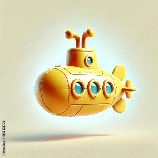 Obraz Yellow Cartoon Submarine 3D Render