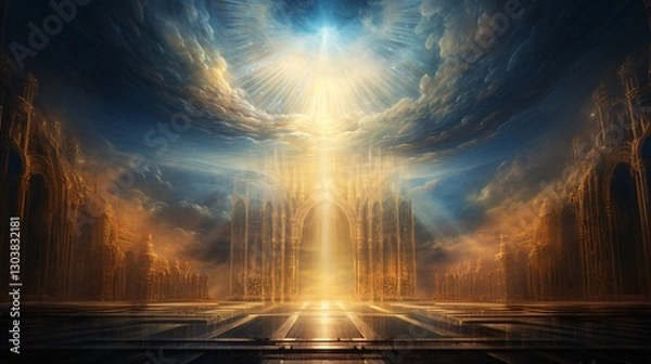 Fototapeta A celestial doorway radiating pulsing waves of pure light energy