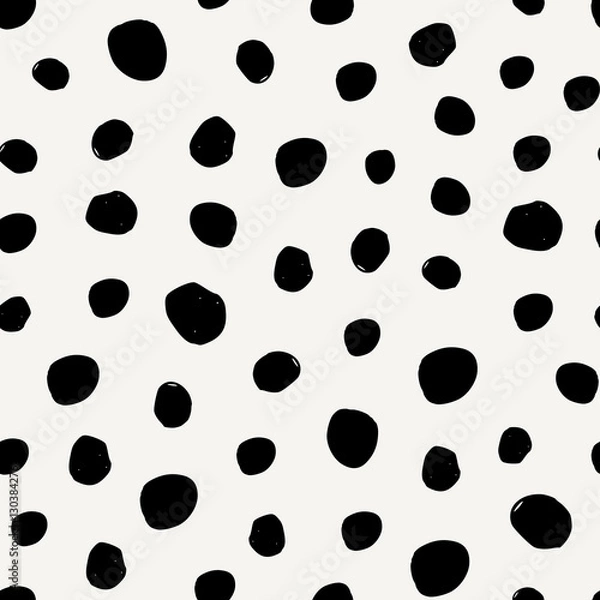Obraz Seamless pattern with irregular dots in black on cream background.