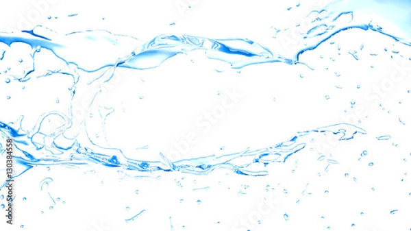 Fototapeta Isolated blue splash of water splashing on a white background. 3