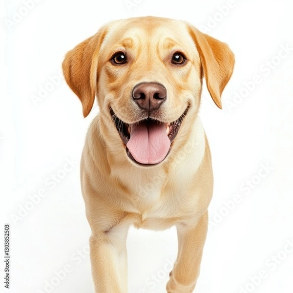Fototapeta High-quality isolated image of a playful Labrador retriever, placed on a pure white background, perfect for pet branding and advertising, emphasizing its cheerful personality.
