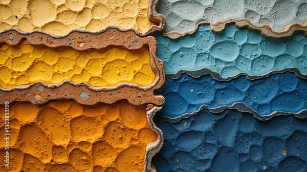 Fototapeta An archaeological dig site pattern showing Neolithic to Qing Dynasty layers, with cross-section texture and chronological color shifts from ochre yellow to cobalt blue in stratified earth tones