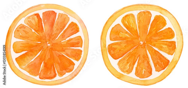 Fototapeta Orange slice watercolor set collection hand drawn and painted on isolated background