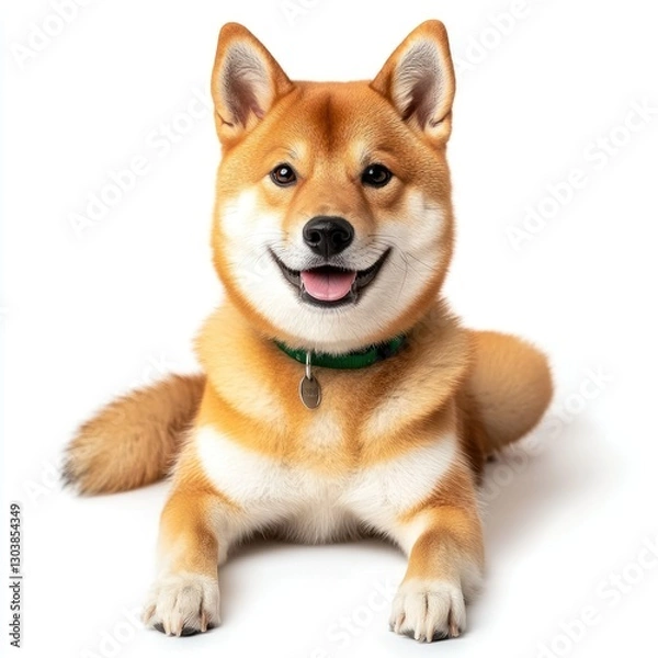 Obraz Isolated image of a Shiba Inu dog on a white background, with sharp details and professional lighting, highlighting its confident and fox-like appearance.