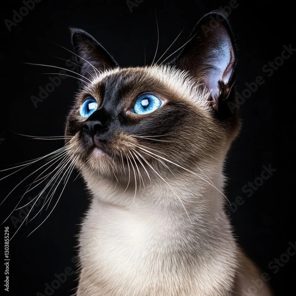 Fototapeta Professional studio shot of a Siamese cat with blue eyes, isolated with soft lighting, creating a sleek and elegant look, perfect for feline-related advertisements.