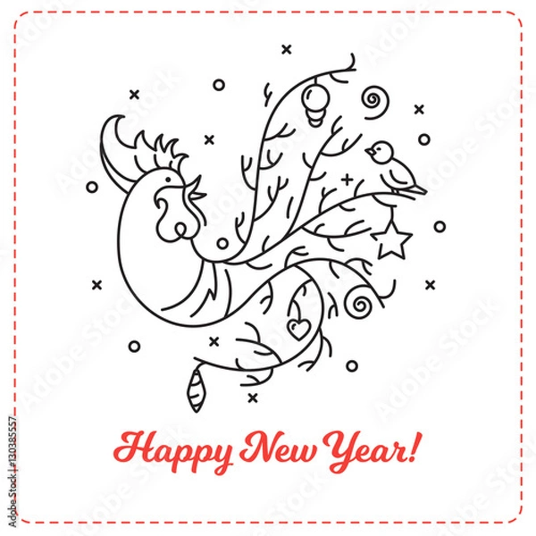 Obraz New Year 2017 background. Chinese New Year outline rooster illus