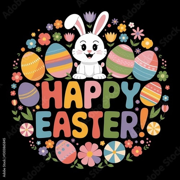 Fototapeta Circular Easter design with various colored eggs and decorations