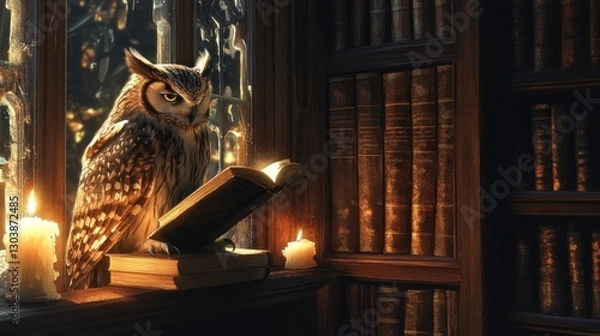 Obraz Wise Owl in a Cozy Library