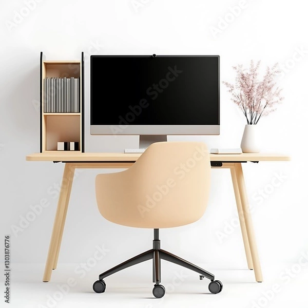 Fototapeta Modern Home Office Workspace  Desk  Chair  Computer  Books