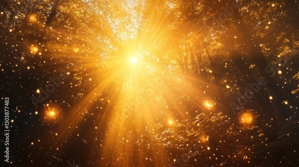 Obraz Enchanted Forest: Sunbeams and Fireflies