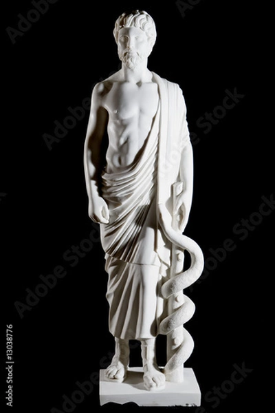 Obraz Biały marmurowy klasyczny posąg Asclepius izolowany na czarno