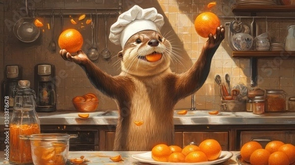 Obraz Chef Otter's Citrus Creation: A Whimsical Kitchen Scene