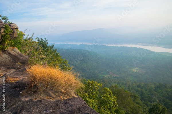 Fototapeta Colorful misty morning in rocks