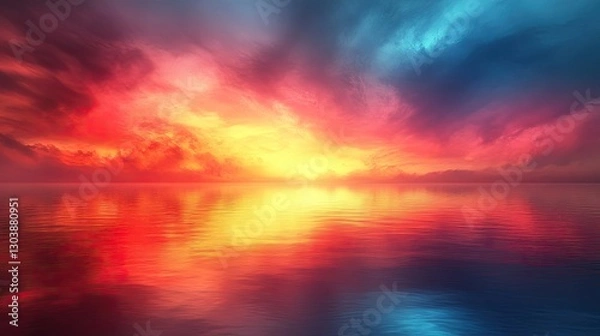 Fototapeta Colorful Sunset Reflection Over Water; vibrant sky mirrored. Possible use stock photo