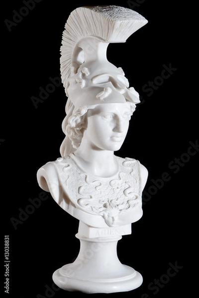 Obraz Classic white marble bust of Athena isolated on black