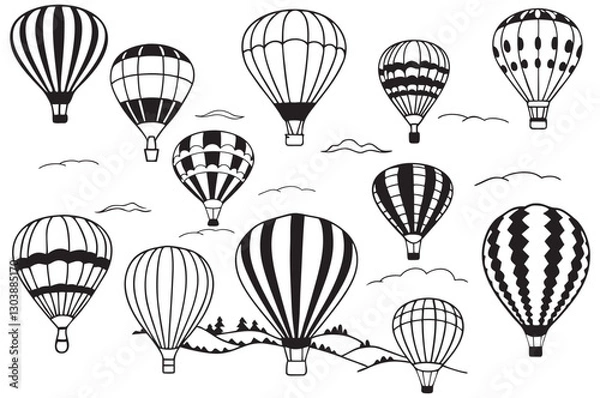 Fototapeta Hot Air Balloon Travel Vehicle Cloud Vacation Sport Doodle DIY Gift Clipart Silhouette Shape