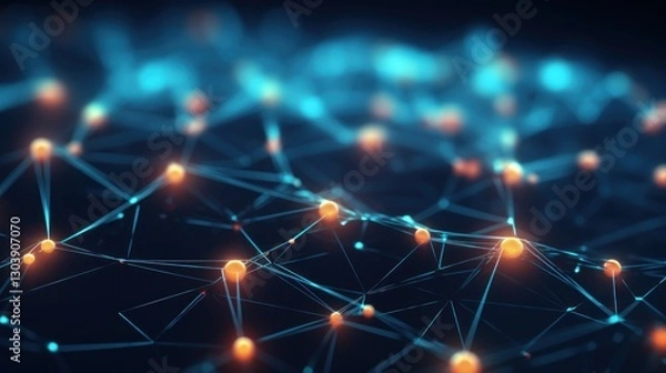 Fototapeta Digital Network with Interconnected Nodes and Lines, Futuristic Abstract