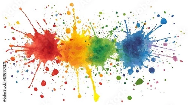 Fototapeta Vibrant Rainbow Watercolor Splashes Colorful Ink Blot Design Abstract Art Background