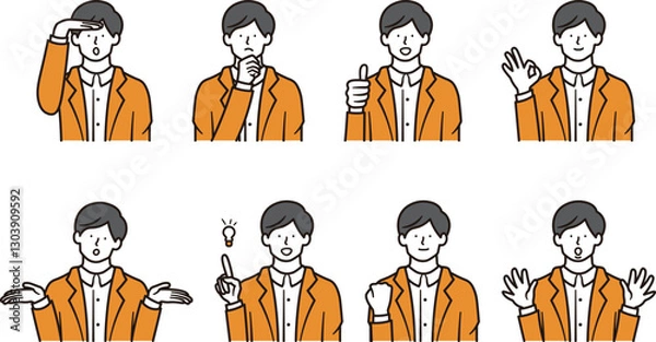 Obraz 日本人ビジネスマンの上半身のシンプルなイラスト素材8点セット