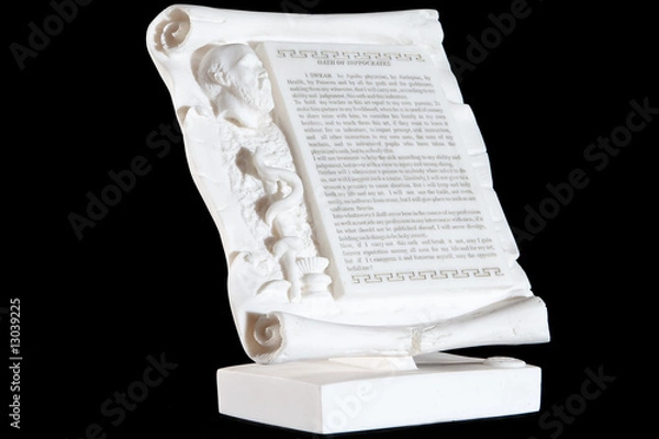Obraz Classical white marble Hippocratic Oath isolated on black