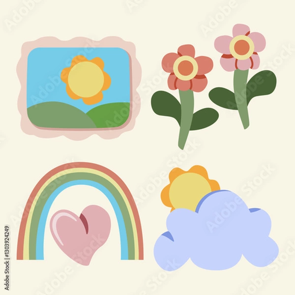 Fototapeta A vibrant summer-themed illustration set, perfect for media and graphic design resources