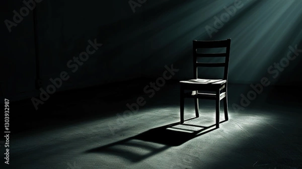 Obraz Solitary person sitting on park bench with head bowed, surrounded by barren trees and overcast sky, symbolizing isolation and emotional struggle. Concept of loneliness and mental health.