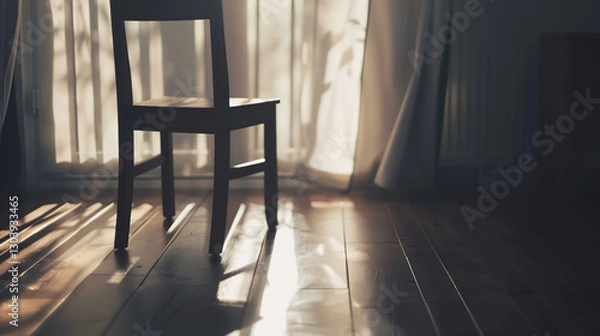 Fototapeta Solitary person sitting on park bench with head bowed, surrounded by barren trees and overcast sky, symbolizing isolation and emotional struggle. Concept of loneliness and mental health.