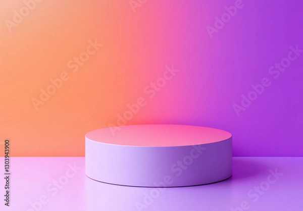 Fototapeta A minimalistic white podium against a vibrant gradient background of orange and purple, creating a modern and elegant visual display.