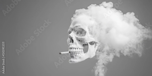 Fototapeta Cigarette smoke emitting from a skull grayscale scene artistic photography dark and haunting environment abstract viewpoint