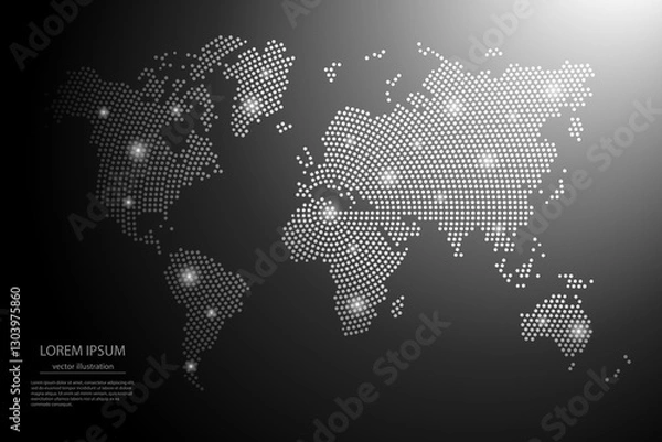 Obraz Abstract image World map from point Gray and glowing stars on a dark background. Vector illustration eps 10.