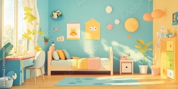 Fototapeta An inviting and colorful childrens bedroom with cheerful decorations
