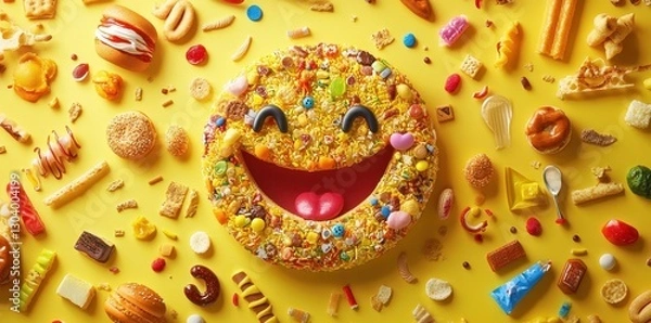 Fototapeta A smiley face formed from a variety of assorted food items