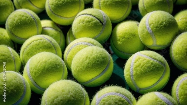 Fototapeta A photo of countless tennis balls piled up. The fluff and soft texture are emphasized. Generative AI.