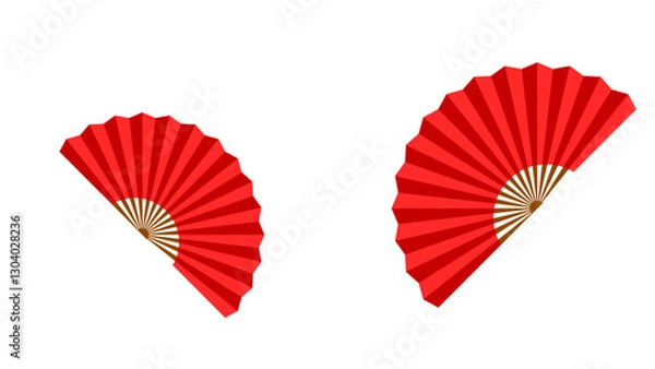 Obraz Chinese Japanese traditional folding fan in red and brown colors with white background