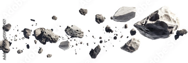 Fototapeta Flying asteroids cut out, isolated on white or transparent background