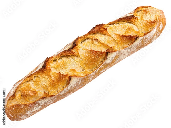 Obraz A long, crusty baguette with a golden-brown exterior and a soft interior, showcasing a beautifully patterned surface, Transparent background.