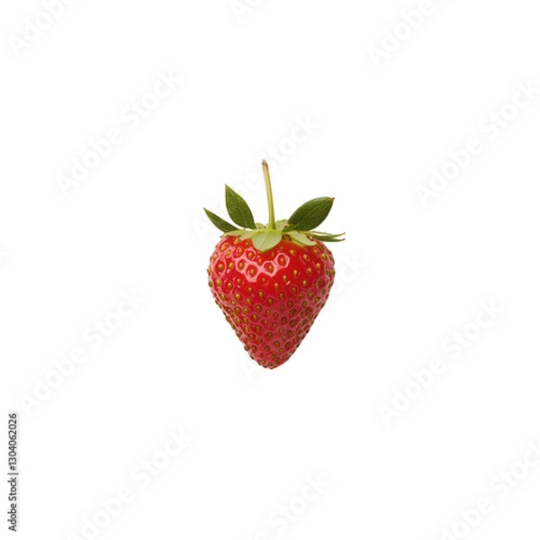Fototapeta A vibrant red strawberry with green leaves, showcasing its juicy texture and characteristic seeds, Transparent background.