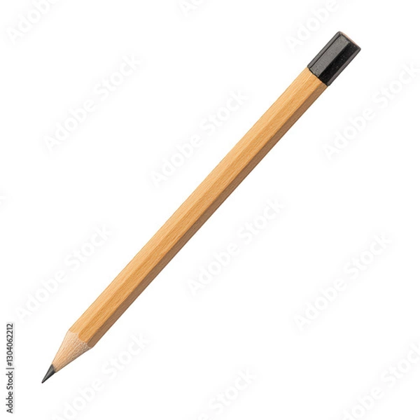 Obraz A wooden pencil with a sharpened point and a black eraser end, Transparent background.