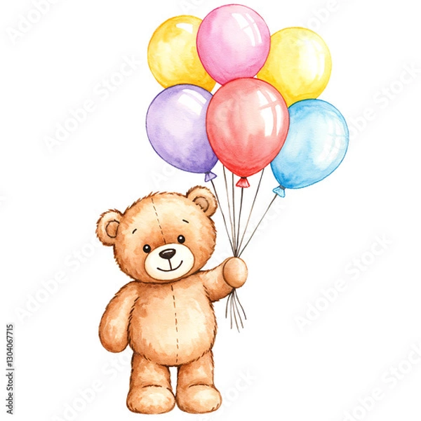 Fototapeta Watercolor cute bear with balloons Isolated on White Background, kids illustration . Generative AI