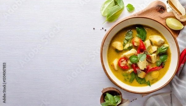 Fototapeta 上から見たタイ料理のグリーンカレーの写真