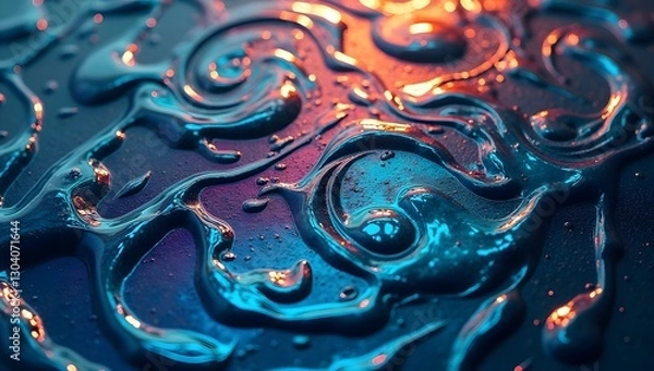 Fototapeta Swirling Liquid Paint with Glossy Abstract Pattern