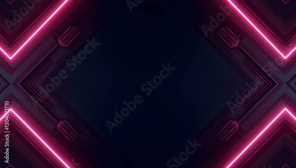 Fototapeta Futuristic Neon Geometric Frame with Dark Background