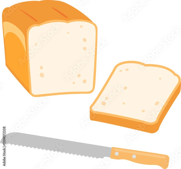 Obraz パン切り包丁と切った食パン