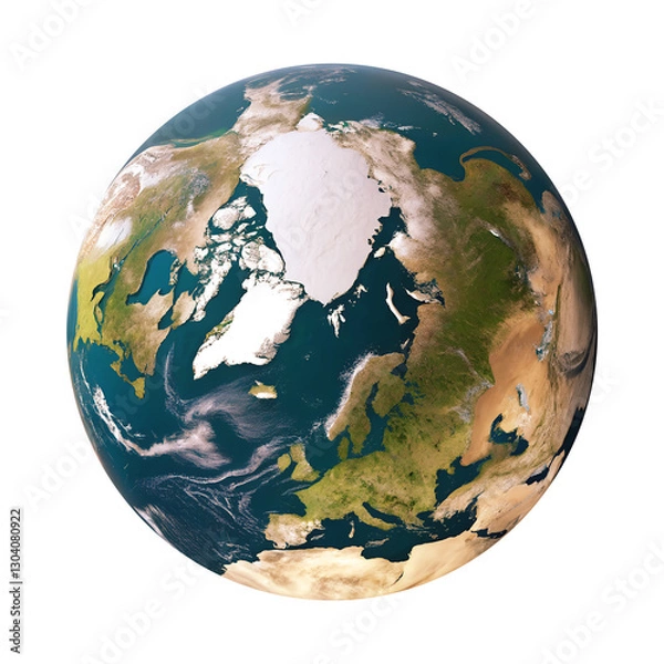 Fototapeta Earth North Pole top-down view with continents and ice caps on transparent background