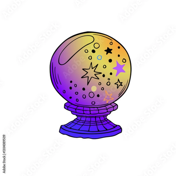 Obraz Old magic ball. Hand drawing sketch. Art line. Vector illustration. Retro style.	